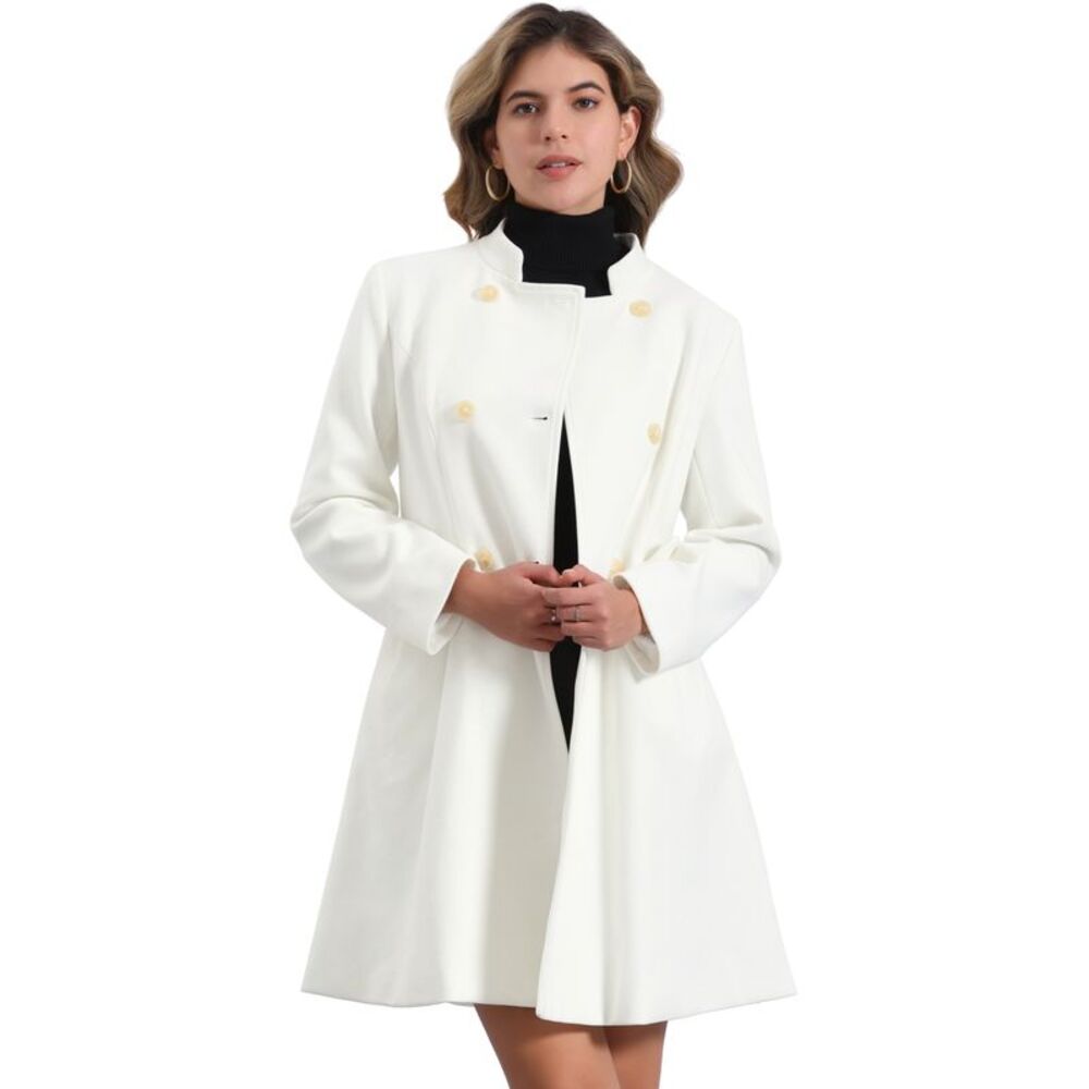 Stand Collar Coat Double Breasted Pocket Winter Coats White
